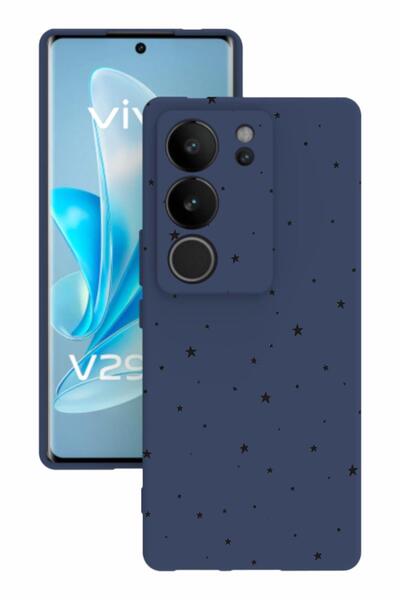 vivo V29 Baskılı Ve Kamera Korumalı Lacivert Renk Silikon Kılıf