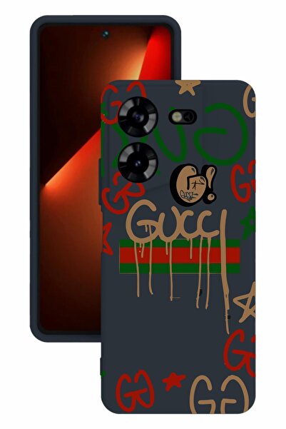 TECNO حافظة سيليكون Pova 5 مطبوعة وحماية الكاميرا باللون الأزرق الداكن