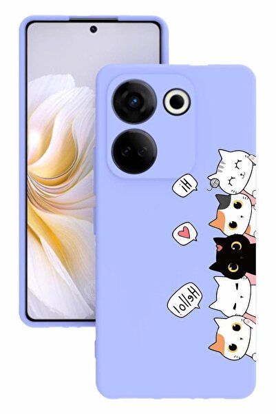 TECNO Camon 20 Baskılı Ve Kamera Korumalı Lila Renk Silikon Kılıf