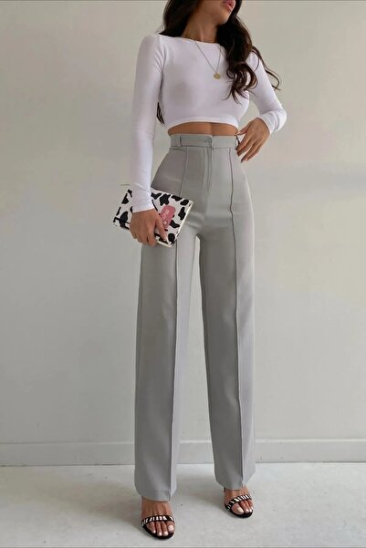 modazoom بنطلون بالازو واسع الساق باللون الرمادي للنساء