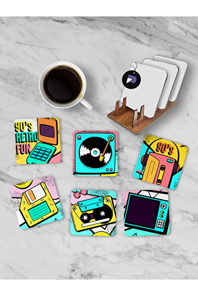 Postermanya Doxans Wooden Coaster Set with Nostalgia Stand, 6 Pieces Printed ...