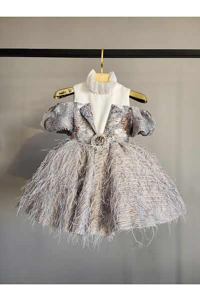 SCSTİL GREY BROCKAR TASSELED CHILDREN'S DRESS