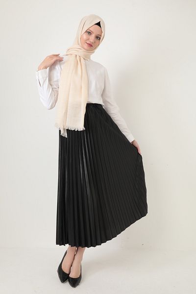 Transacoustic Μαύρη μαύρη φούστα Hijab - Λεπτή πιέτα και κρυφή ελαστική μέση