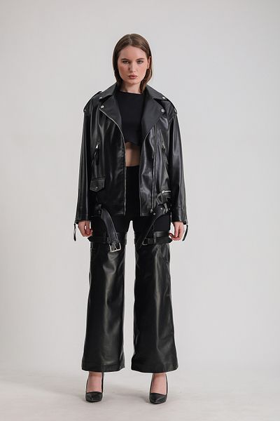 Leather Club Black Oversize Biker Leather Jacket