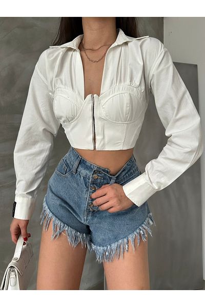 AÈC PRIVÈ Cămașă crop cu corset din bumbac de calitate premium de sezon nou - 7777