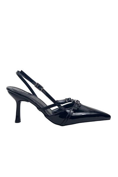 Les Passent Pantofi cu toc Ferga negru cu cataramă dublă pentru femei Sandale 7 Cm 2105