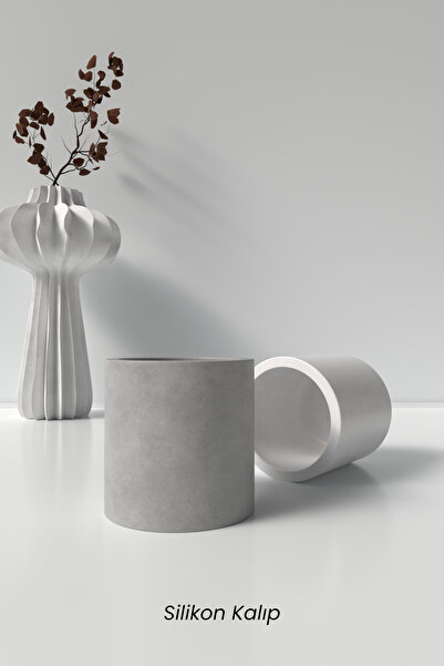 Cageartstudio Silindir Saksı ve Mumluk Beton Silikon Kalıp K12- Dekoratif Bet...