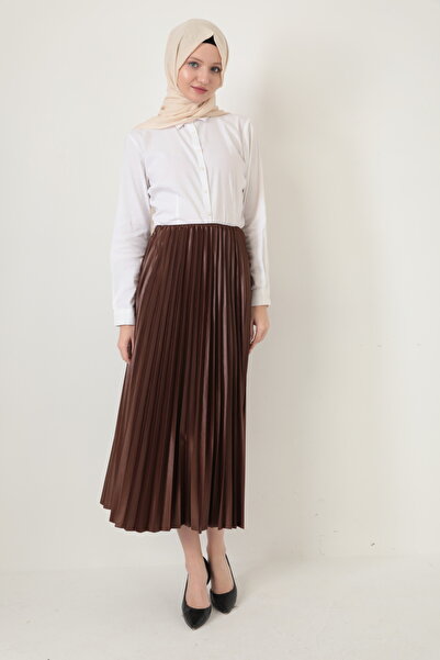 Transacoustic Καφέ μακριά χιτζάμπ φούστα - Λεπτή πιέτα και κρυφή ελαστική μέση