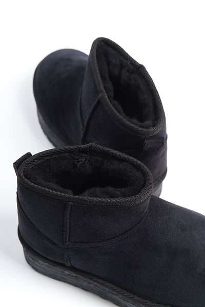 BZ Moda MIA Laceless Flat και χοντρή σόλα με γούνα εσωτερικά κοντά σουέτ γυναικείες μπότες ST Μαύρο