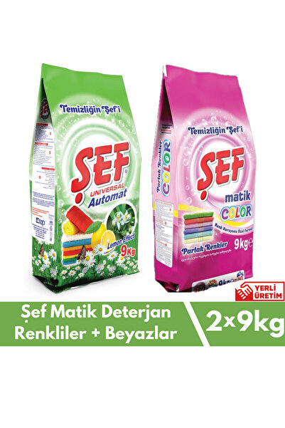 ŞEF Matik Toz Çamaşır Deterjanı 9 Kg - 2 Li Paket (Renkliler + Beyazlar)