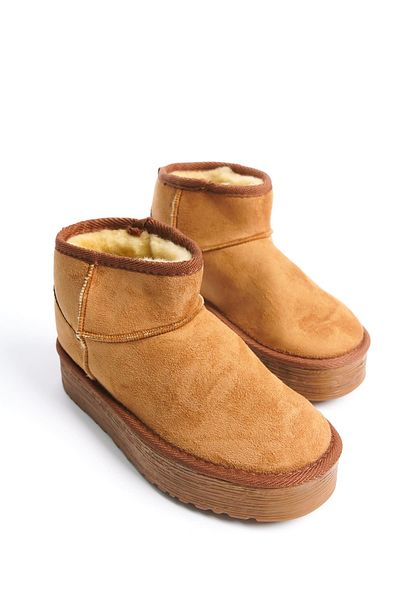 BZ Moda MIA Laceless Flat και χοντρή σόλα με γούνα στο εσωτερικό Κοντές σουέτ γυναικείες μπότες TT Brown