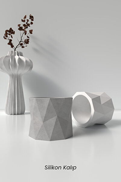 Cageartstudio Geometrik Beton Saksı ve Mumluk Silikon Kalıp K11- Dekoratif Be...