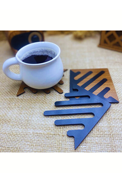 WoodenZoo Wooden Puzzle Decorative Coasters 4-Piece Walnut-Black