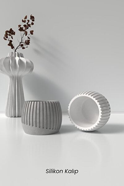 Cageartstudio Geometrik Desenli Beton Saksı ve Mumluk Silikon Kalıp K10 - Dek...