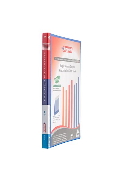 Bigpoint Presentation File with Pocket 30 Pieces Blue X 4 Pack