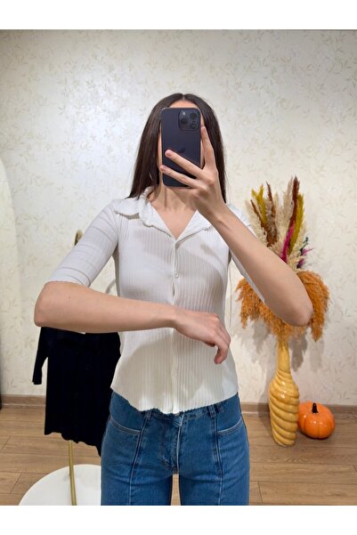 sunademirelfashion بلوزة بياقة قميص نصف كم