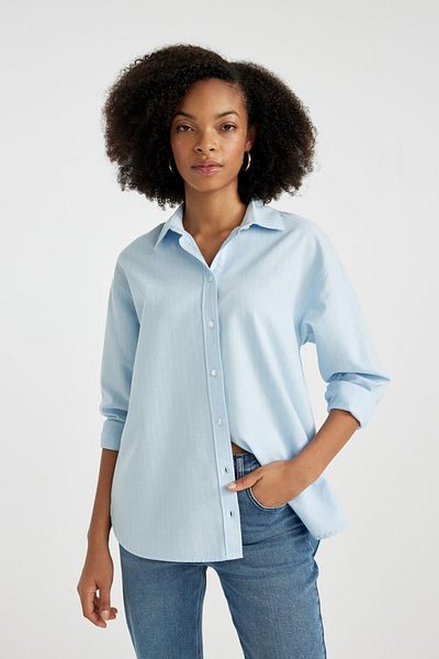 DeFacto Oversize Wide Fit Oxford Long Sleeve 100% Cotton Shirt A4383Ax24Sp