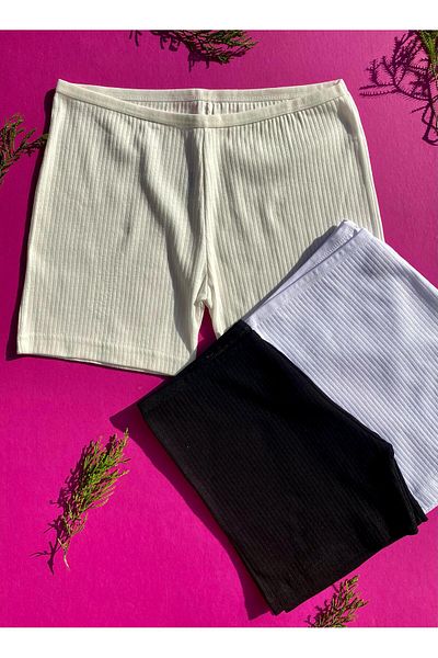 VicTroy Cotton 3-Piece Black, Ecru, White Color Ribbed Women's Boxer-Shorts