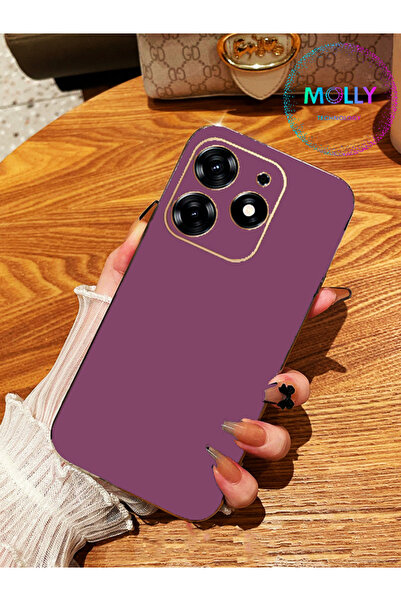 Molly Tecno Spark 10 PRO İçin Lila Kenarları Gold Detaylı Lüks Silikon Kılıf