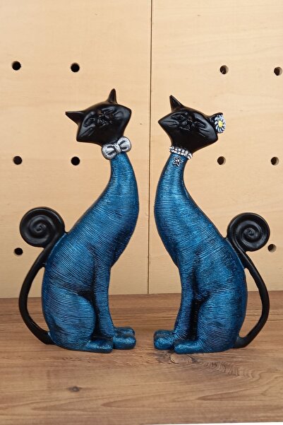 Euro Decora Dekoratif Romantik Ikili Kedi Biblo Polyester Mavi 21x9 Cm Ev Ve ...
