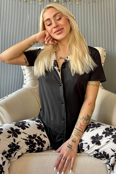 Pijamaevi Černá sada dámského pyžama Florado Exclusive vpředu s krátkým rukávem