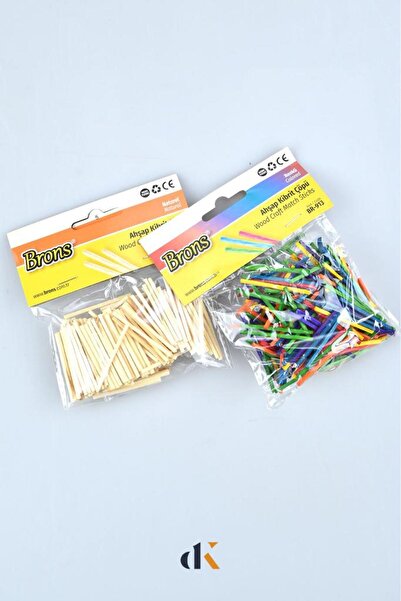 Kids Like Kibrit Çöpü Çubuklar 2mmX5cm Renkli ve Natural 200 lü Ahşap Çubuk H...
