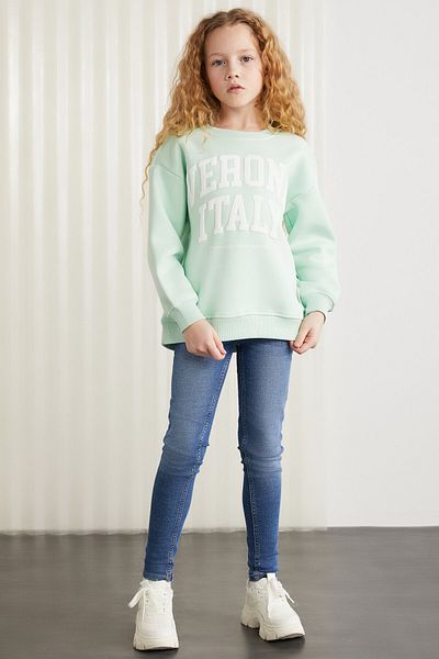 GRIMELANGE HERMIA-GRM24050 75% bavlna 25% polyester dámská dětská mikina Mint Green