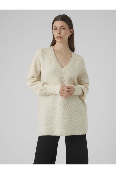 Vero Moda Strickpullover VMANJASTINNA LONG V-NEK PULLOVER GA EXC