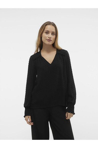 Vero Moda Top Normal Geschnitten V-Ausschnitt Gesmokte Ärmelbündchen Ballonärmel Top