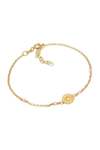 ELLI Armband Damen Münze Sonne Vintage Trend verstellbar mit Rosenquarz in 925 Sterling Silber vergoldet