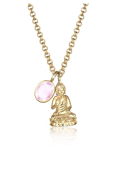 ELLI Halskette Premium Halskette Buddha Rosenquarz Edelstein 925 Silber Vergoldet