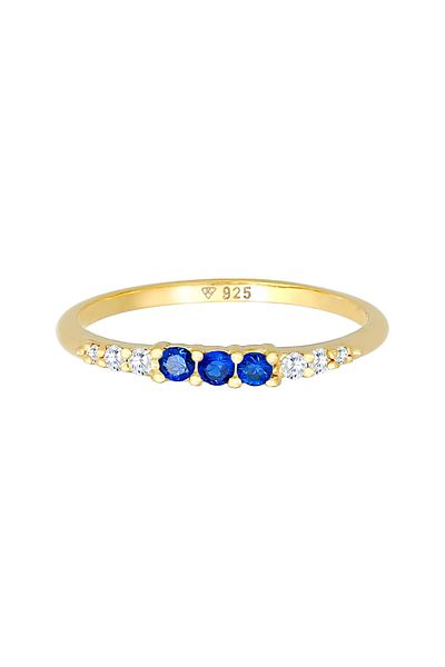ELLI Ring Damen Bandring Elegant mit Zirkonia Kristallen und Synthetischem Saphir in 925 Sterling Silber