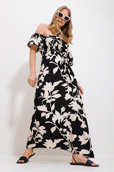 Trend Alaçatı Stili Dámské šaty s květinovým potiskem s květinovým potiskem B...