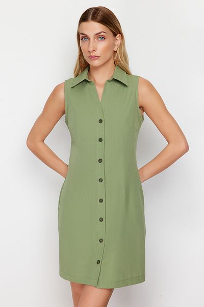 Trendyol Collection Khaki Sleeveless Mini Woven Shirt Dress TWOSS24EL00344