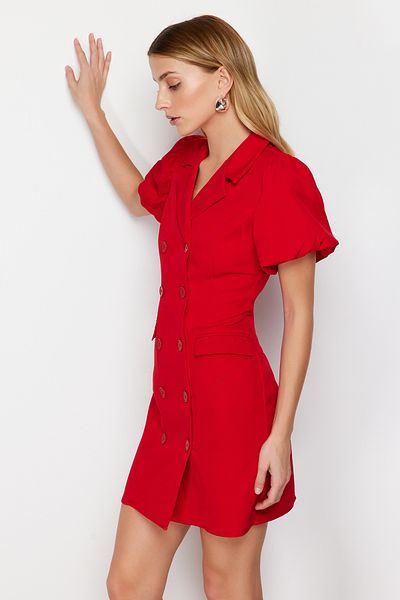 Trendyol Collection Red Balloon Sleeve Detailed Jacket Form Mini Woven Dress TWOSS24EL00641