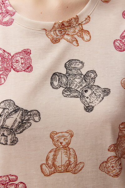 Trendyol Collection Sada pleteného pyžama Capri s vícebarevným medvídkem Thmss24Pt00248