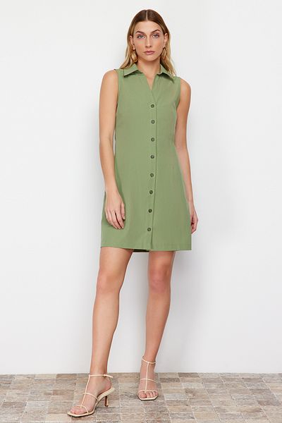 Trendyol Collection Khaki Sleeveless Mini Woven Shirt Dress TWOSS24EL00344