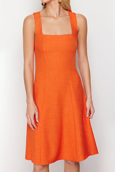Trendyol Collection Orange A-Cut Square Neck Mini Woven Dress TWOSS23EL01549
