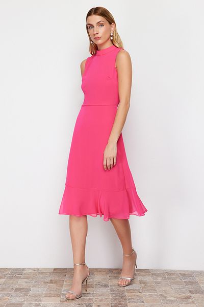 Trendyol Collection Fuchsia A-line Skirt Flounce Midi Woven Dress TWOSS24EL00719