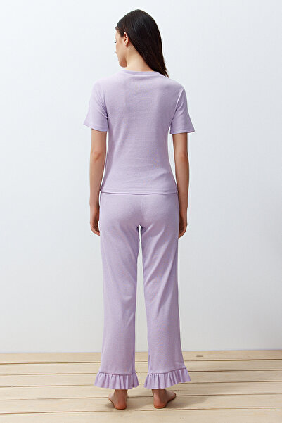 Trendyol Collection Lilac Frill részletes vezetékes kötött pizsama szett THMSS24PT00209