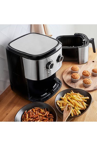 Karaca Multifry Inox Doppelfritteuse 5,5 Liter XL, Öl verspritzt, großer Behälter