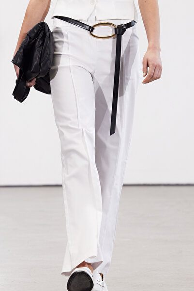 Trendyol Collection Limited Edition Ecru Ribbed Woven Fabric Trousers Twoss24Pl00103