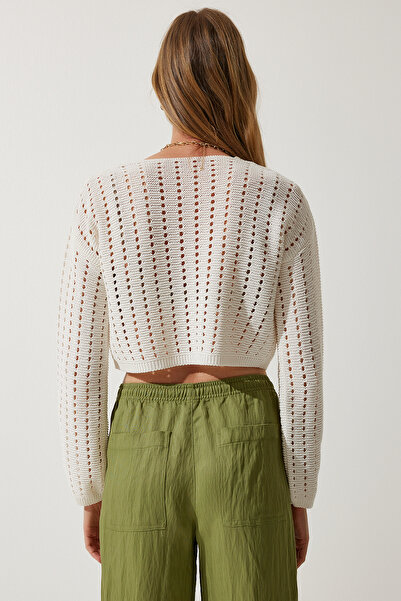 Happiness İstanbul Dámská prolamovaná pletenina Ecru Bolero Cardigan PF00074