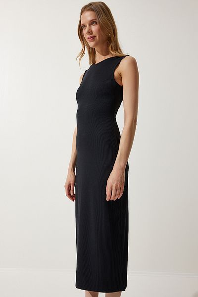 Happiness İstanbul Women's Black Backless Ribbed Knitted Dress MC00267