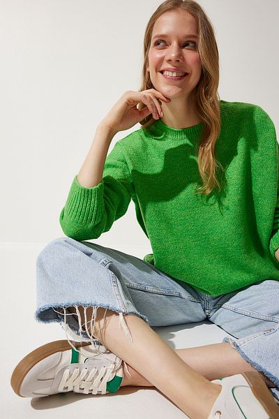 Happiness İstanbul Woman's Green Oversize Knit Sweater PN00054