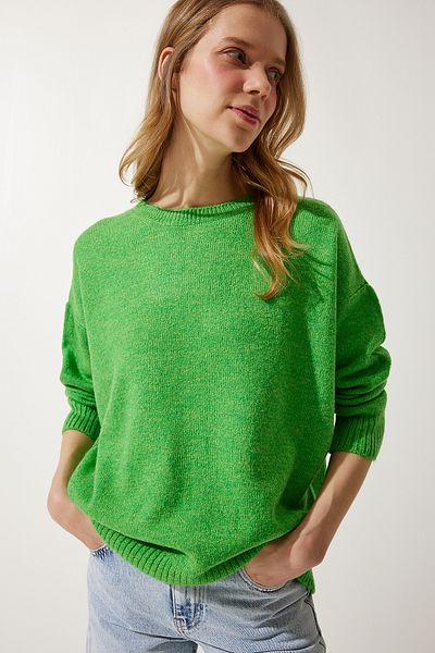 Happiness İstanbul Woman's Green Oversize Knit Sweater PN00054