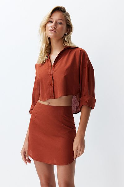 Trendyol Collection 100% Cotton Tile Woven Beach Shirt and Skirt Set - Tbess24Au00022