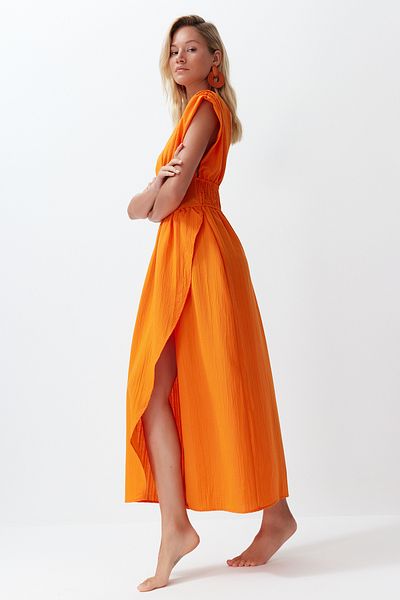 Trendyol Collection Πορτοκαλί Maxi υφαντό φόρεμα παραλίας TBESS24EL00063