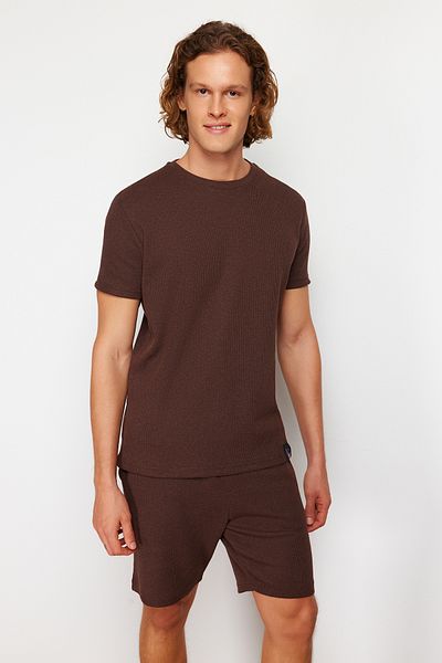 Trendyol Collection Hnědé pletené šortky pyžamové šortky Regular Fit Waffle TMNSS23PT00036