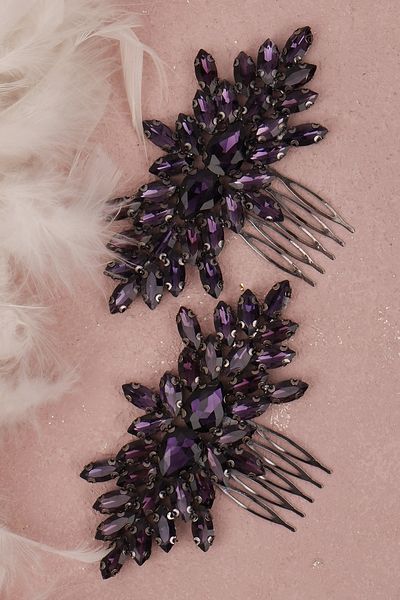 Hayalperest boncuk Accesoriu pentru păr de nuntă de mireasă 2 piese Model Henna Accesoriu elegant pentru noapte și nuntă violet